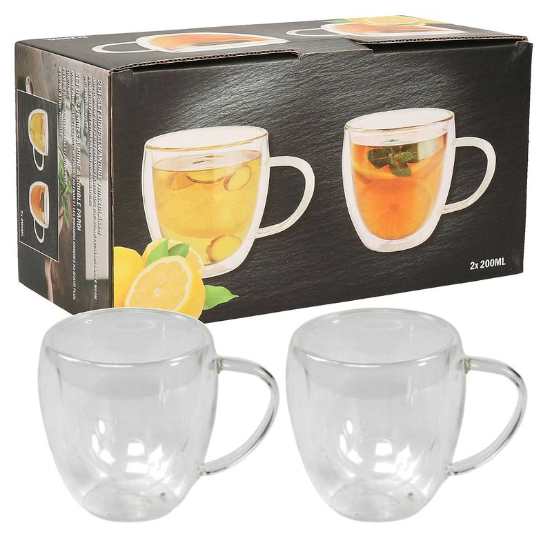 Foto van 4x dubbelwandige theeglazen/koffieglazen 200 ml - koffie- en theeglazen