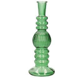 Foto van Kaarsen kandelaar florence - groen glas - ribbel - d8,5 x h23 cm - kaars kandelaars