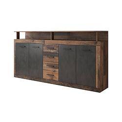 Foto van Meubella dressoir lavina - old wood - antraciet - 190 cm