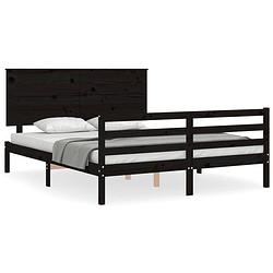 Foto van The living store houten bedframe - massief grenenhout - 205.5 x 155.5 x 82.5 cm - zwart