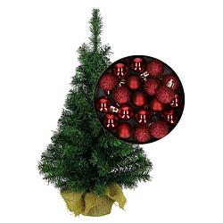 Foto van Mini kerstboom/kunst kerstboom h45 cm inclusief kerstballen donkerrood - kunstkerstboom