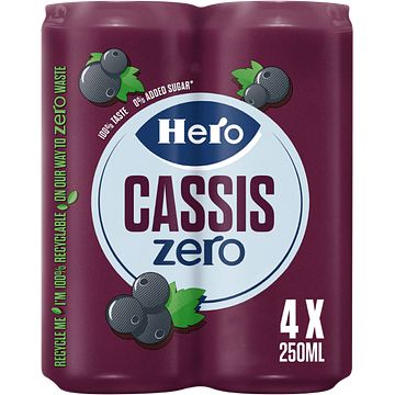 Foto van Hero cassis zero blikjes 4 x 250ml bij jumbo