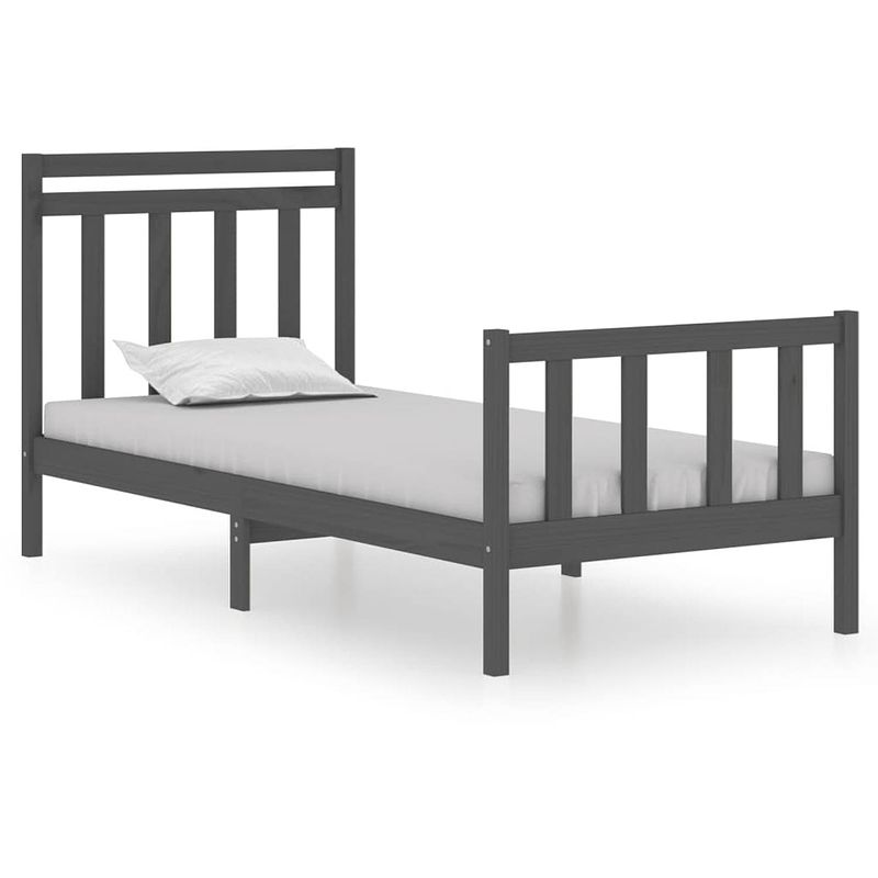 Foto van The living store bedframe grenenhout - grijs - 75 x 190 cm - multiplex lattenbodem