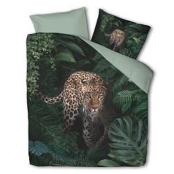 Foto van Dekbedovertrek jungle cheetah - lits-jumeaux (240x220 cm) - groen & roze microvezel katoen - dessin: dieren - luna - dekbed-discounter.nl