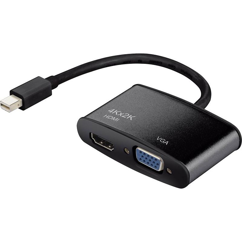 Foto van Renkforce rf-4210674 displayport / hdmi / vga adapter [1x mini-displayport stekker - 1x hdmi-bus, vga-bus] zwart 15.00 cm