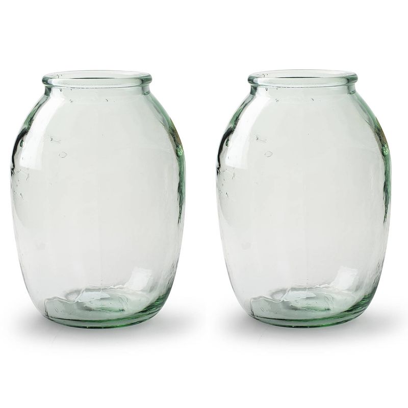 Foto van Set van 2x stuks bloemenvazen - eco glas transparant - h21 x d15 cm - vazen