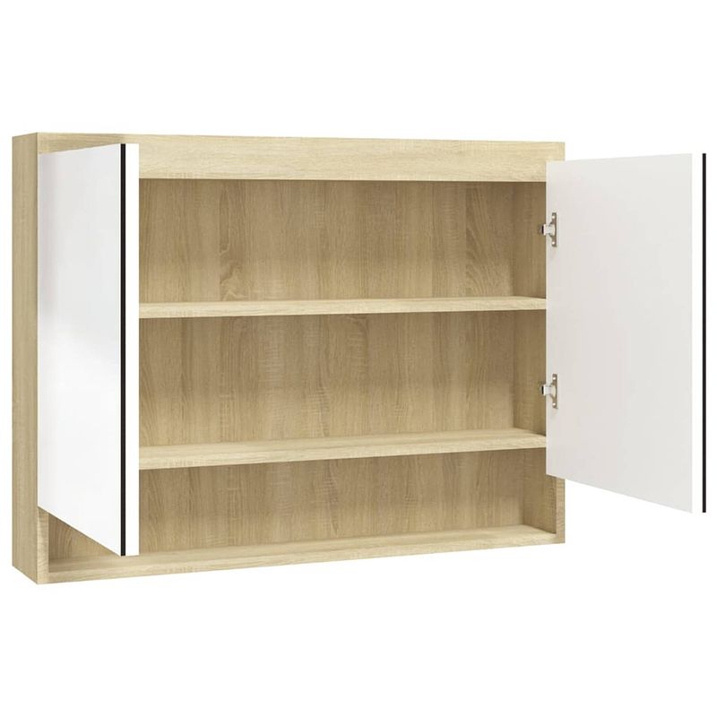 Foto van Vidaxl badkamerkast met spiegel 80x15x60 cm mdf wit en eikenkleurig