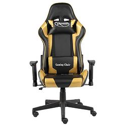 Foto van The living store gamingstoel - luxe - hoge rugleuning - ergonomische zitting - verstelbaar - wieltjes - goud en zwart -