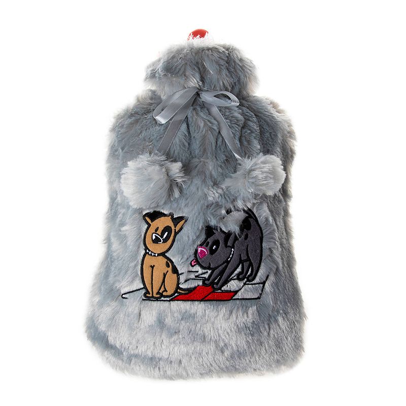 Foto van Biggdesign dogs kruik - warmwaterkruik - pluche knuffel hoes - 2 liter - natuurlijk rubber