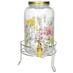 Foto van Limonade/drankdispenser op verhoger - 4 liter - glas - bloemenpatroon - h36 x b19 cm - drankdispensers