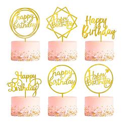 Foto van Fissaly® 6 stuks gouden happy birthday taarttopper & caketopper set - taartversiering - decoratie topper