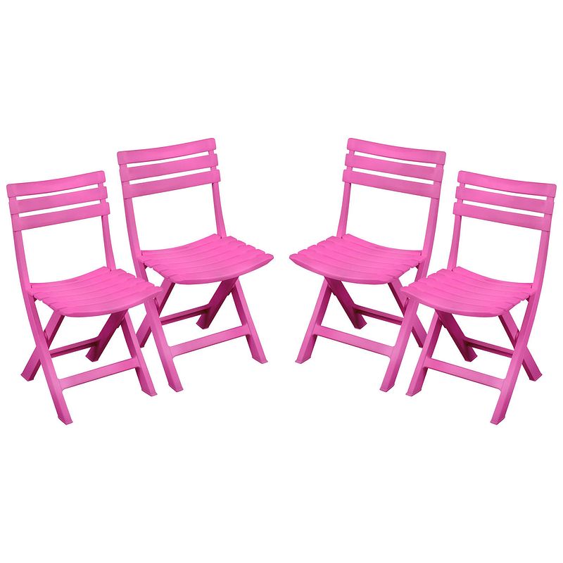 Foto van Sunnydays klapstoel voor buiten/binnen - 4x - roze - 41 x 79 cm - stevig kunststof - bijzet stoelen - klapstoelen