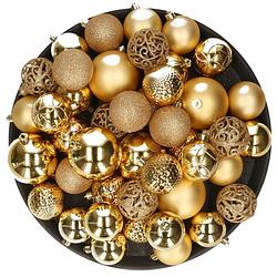 Foto van Kerstversiering kunststof kerstballen goud 6-8-10 cm pakket van 36x stuks - kerstbal