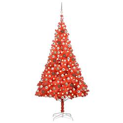 Foto van Vidaxl kunstkerstboom met led's en kerstballen 240 cm pvc rood