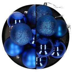 Foto van Kerstballen 18x stuks blauw 6 en 8 cm kunststof - kerstbal