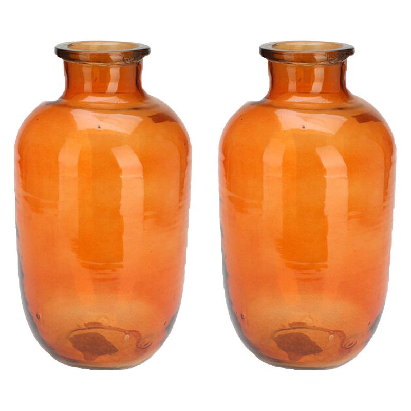 Foto van H&s collection bloemenvaas san remo - 2x - glas - terra oranje transparant - d18 x h35 cm - vazen