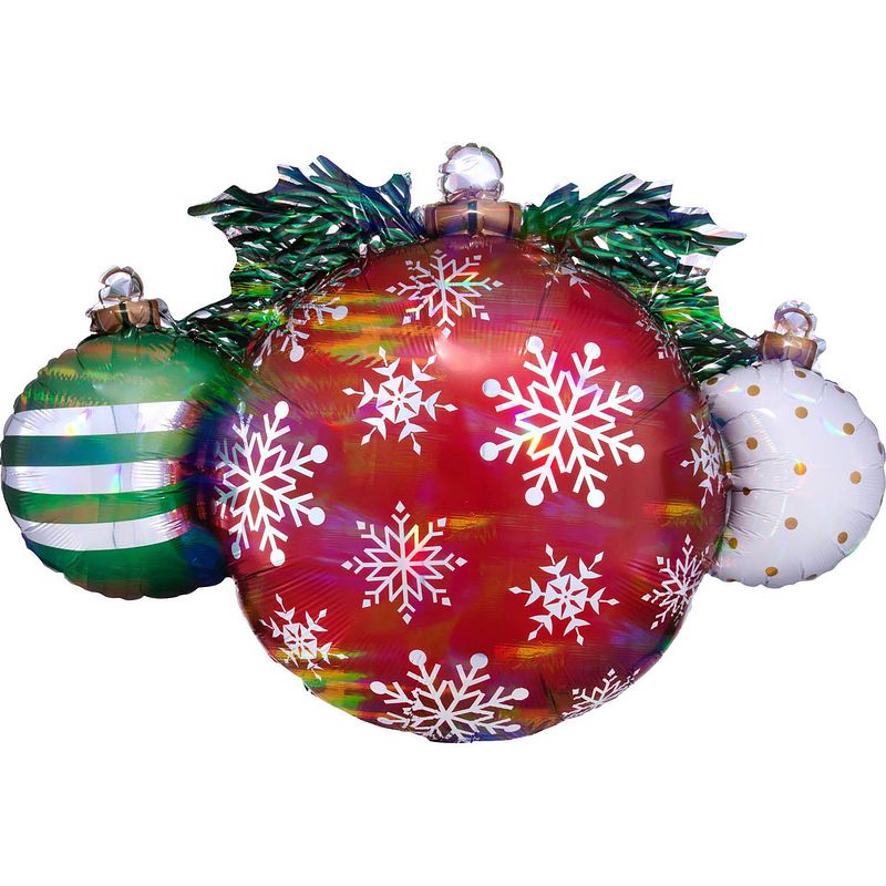 Foto van Anagram folieballon holographic ornaments 88 x 60 cm rood/groen