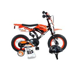 Foto van Volare kinderfiets motorbike - 12 inch - oranje - met fietshelm & accessoires