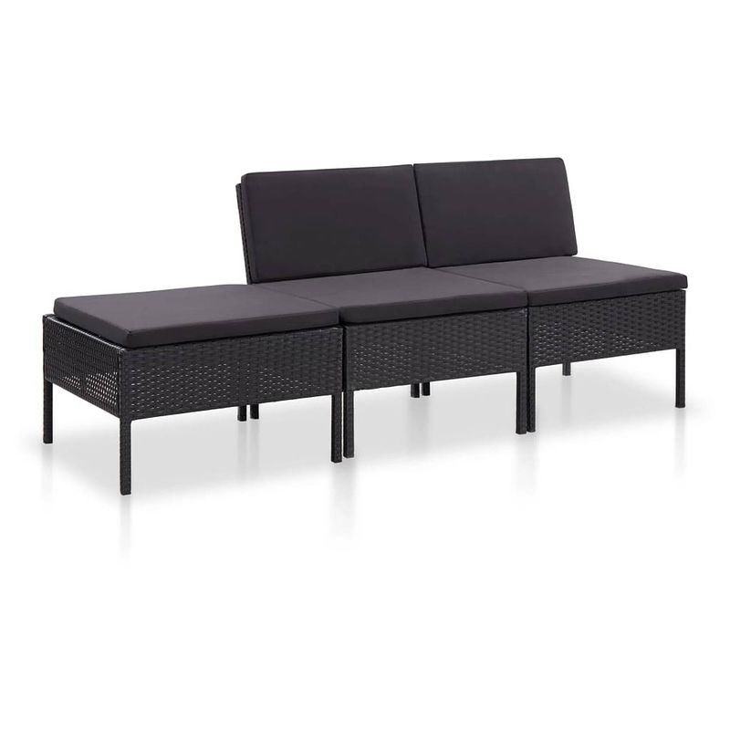 Foto van Vidaxl 3-delige loungeset met kussens poly rattan zwart