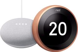 Foto van Nest learning thermostat v3 premium koper + google nest mini wit
