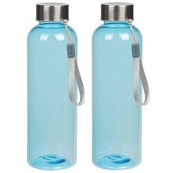 Foto van 2x lichtblauwe drinkflessen/waterflessen met rvs dop 550 ml - drinkflessen