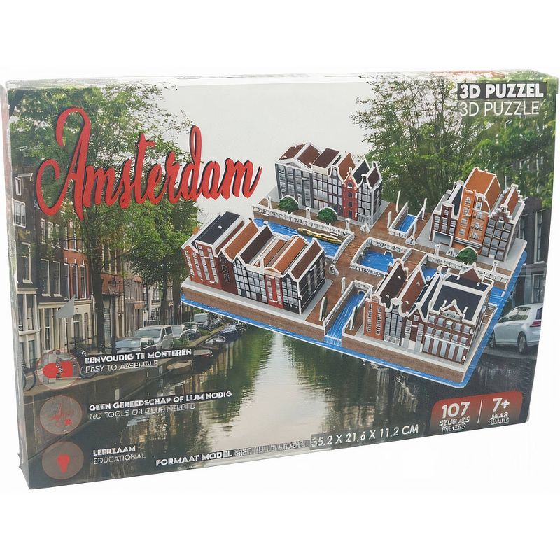 Foto van Pro-lion 3d-puzzel amsterdam 35,2 cm karton bruin 107 stukjes