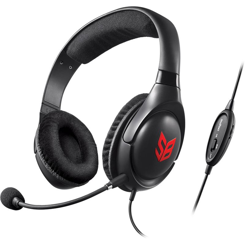 Foto van Creative sound blaster blaze over ear headset kabel gamen stereo zwart, rood ruisonderdrukking (microfoon) volumeregeling, microfoon uitschakelbaar (mute)