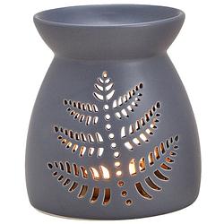 Foto van Ronde geurbrander/oliebrander met blad decoratie keramisch grijs 11 x 13 cm - geurbranders