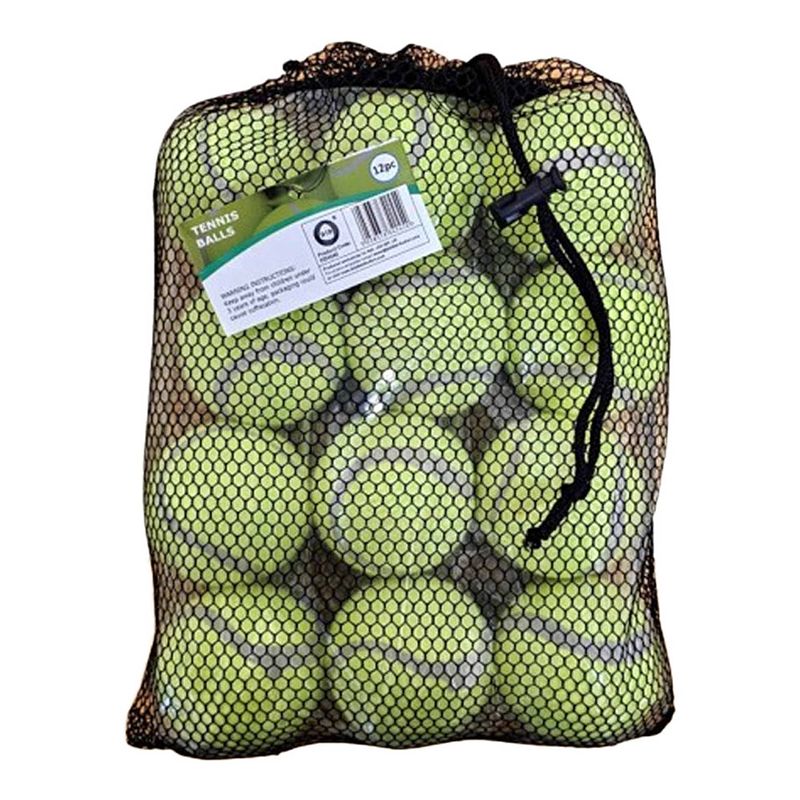 Foto van Tennisballen voordeelpakket - 12x stuks - geel - rubber/katoen - tennisballen