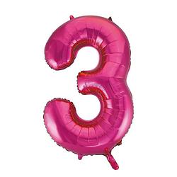 Foto van Cijfer 3 folie ballon roze van 86 cm - ballonnen