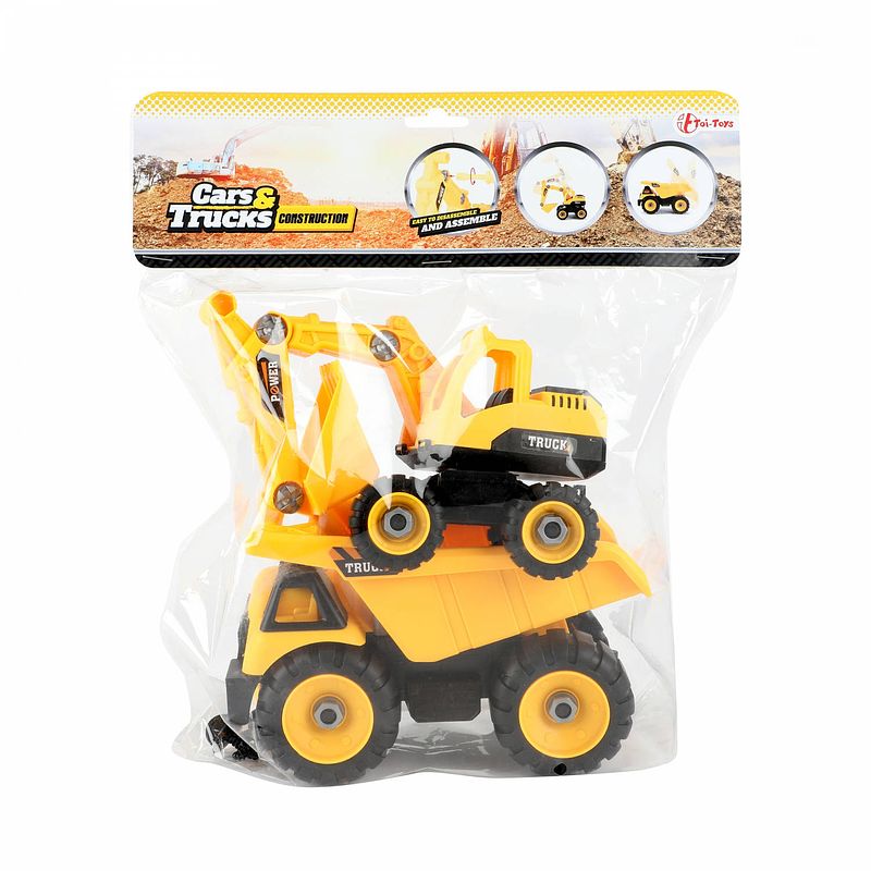 Foto van Toi-toys bouwvoertuigen kiepwagen en bulldozer 27 x 29,5 cm geel