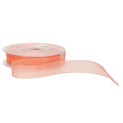 Foto van 1x hobby/decoratie koraal roze organza sierlinten 1,5 cm/15 mm x 20 meter - cadeaulinten