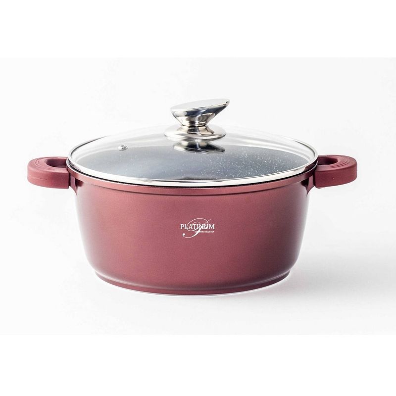 Foto van Platinum kookpan/braadpan - met deksel - 24 cm - burgundy