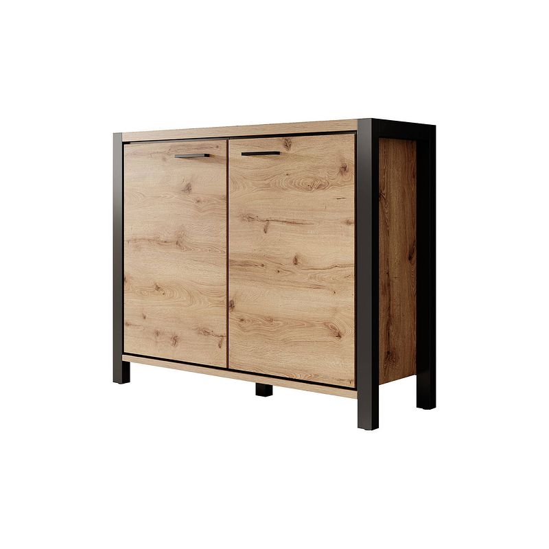 Foto van Meubella dressoir acapulco - eiken - zwart - 112 cm