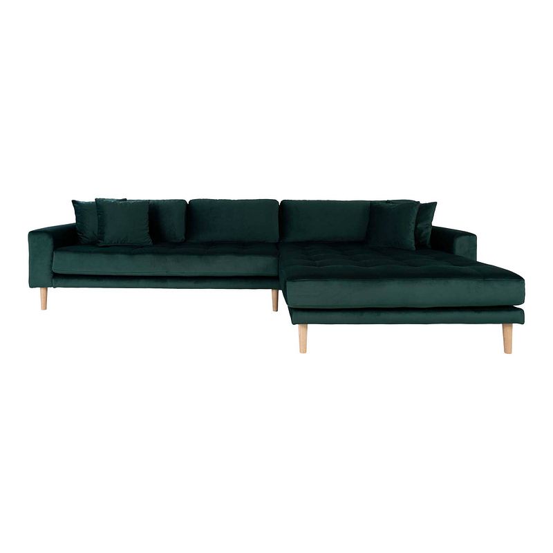 Foto van Lido chaise longue bank rechtsdraaiend velours incl. 4 sierkussens, groen.