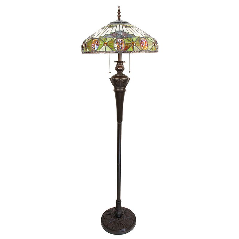 Foto van Lumilamp tiffany vloerlamp 166 cm beige geel glas kunststof rond staande lamp staanlamp glas in lood beige staande lamp