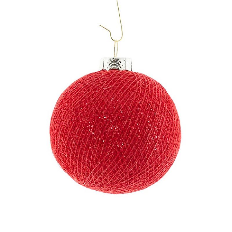 Foto van 1x rode cotton balls kerstballen decoratie 6,5 cm - kerstbal