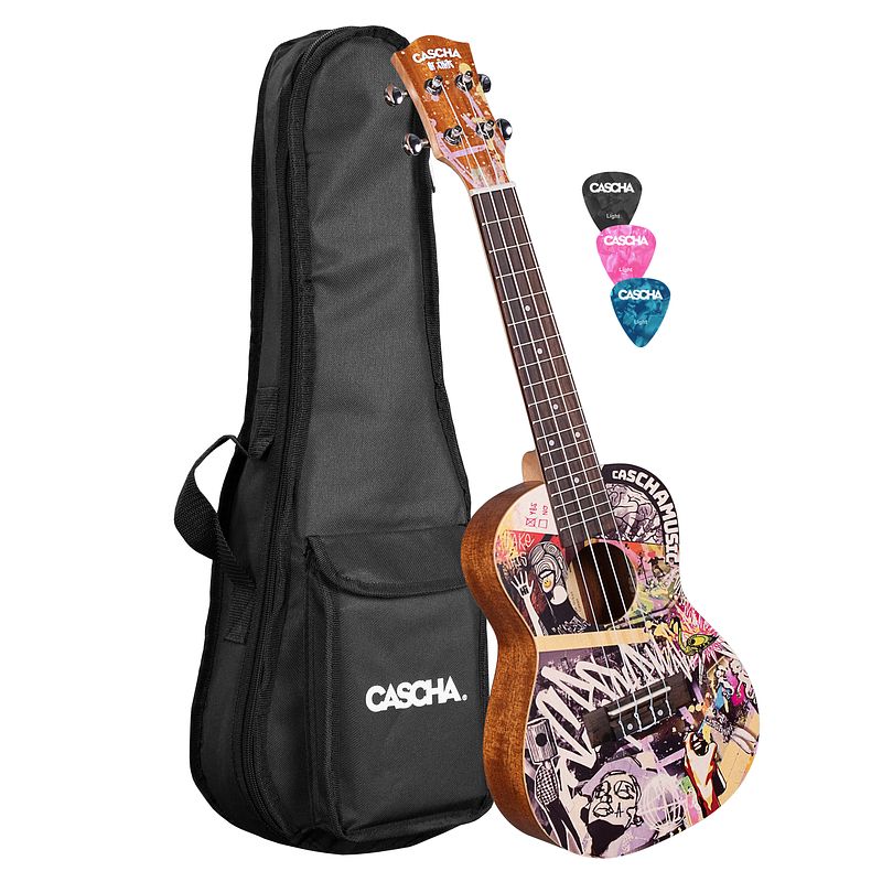 Foto van Cascha hh 2604 art series urban concert ukelele massief spar bovenblad met gigbag