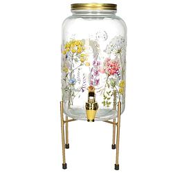 Foto van Limonade/drankdispenser op verhoger - 4 liter - glas - bloemenpatroon - h35 x b17 cm - drankdispensers