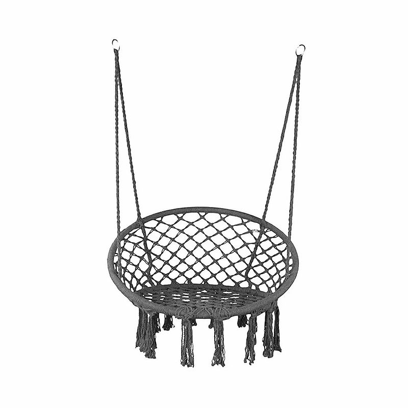 Foto van Hangstoel voor binnen en buiten belastbaar tot 100 kg - macramé hangstoel met franjes - grijs