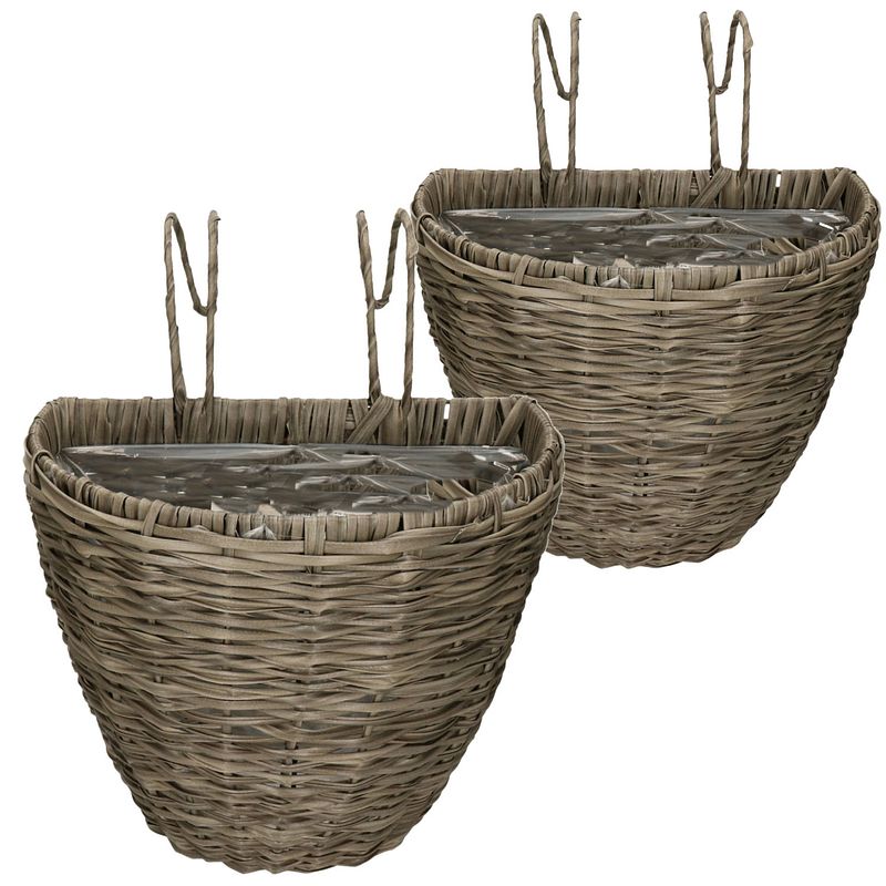 Foto van Set van 4x stuks balkonmanden/plantenmanden/plantenbakken grijs rotan 42 en 38 cm - plantenbakken