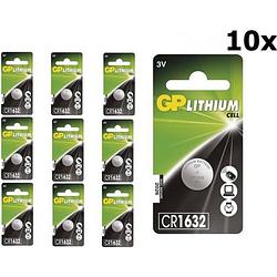 Foto van 10 stuks (10 blister a 1st) gp cr1632 125mah 3v lithium knoopcel batterij