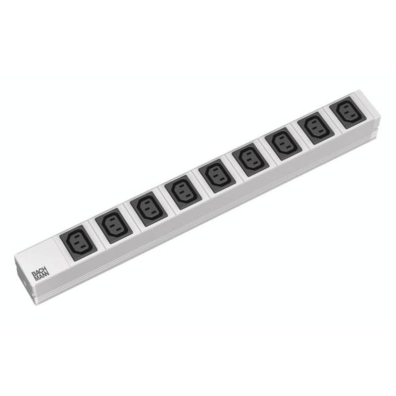 Foto van Bachmann 333.539 19 inch stekkerdoos voor patchkast 1 he apparaatcontactdoos c13 10a zwart, aluminium-zilver