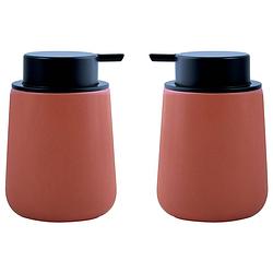 Foto van Msv zeeppompje/dispenser malmo - 2x - keramiek - terracotta/zilver - 8,5 x 12 cm - 300 ml - zeeppompjes