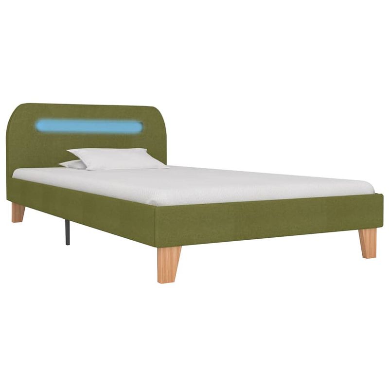 Foto van The living store bedframe classic - led-verlichting - groen - 90 x 200 cm - hout en ijzer