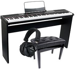 Foto van Fazley fsp-200-bk digitale piano zwart + onderstel + pianobank + hoofdtelefoon