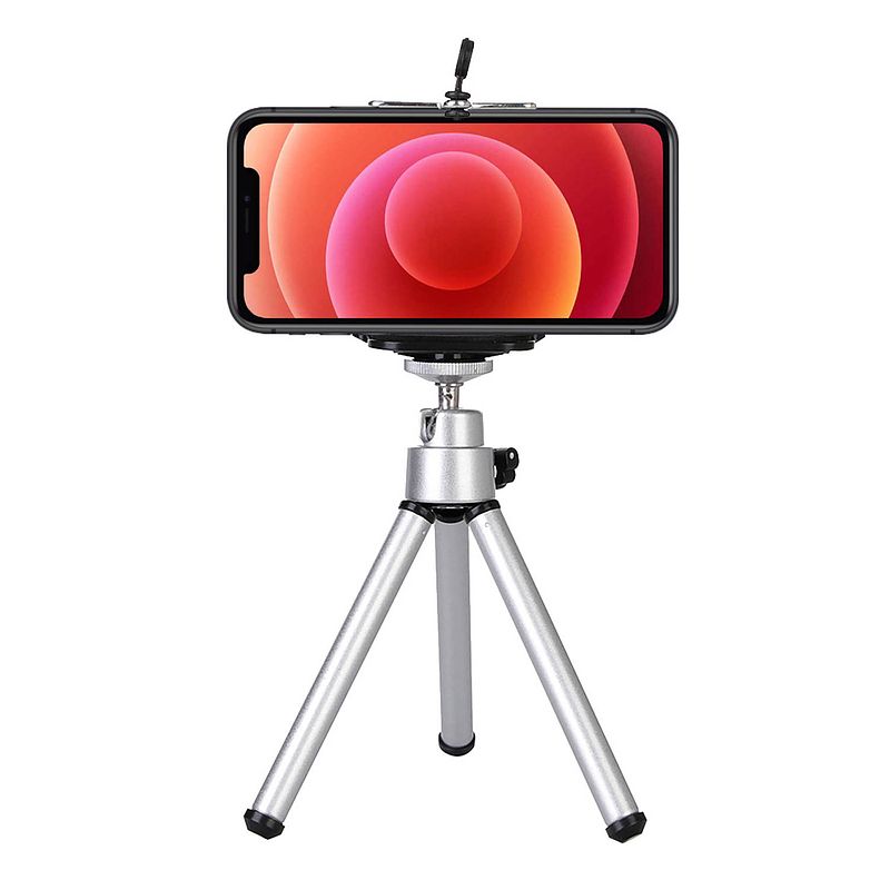 Foto van Basey tripod smartphone camera houder - statief telefoon en camera - tripod universeel aluminium - zilver