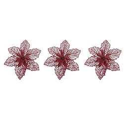 Foto van 3x stuks decoratie bloemen kerstster rood glitter op clip 17 cm - kersthangers