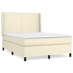 Foto van The living store boxspringbed - crème kunstleer - 203 x 147 x 118/128 cm - pocketvering matras - middelharde