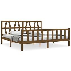 Foto van The living store bedframe - massief grenenhout - 205.5 x 205.5 x 100 cm - honingbruin